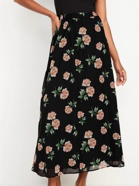 Old Navy Black Maxi Skirt Floral Print (size M)